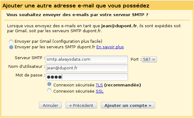 Configuration de Gmail pour l'hébergeur Alwaysdata (2)